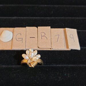 Item # GR79  14KP Gold Pearls and Diamonds ring Size 9.5